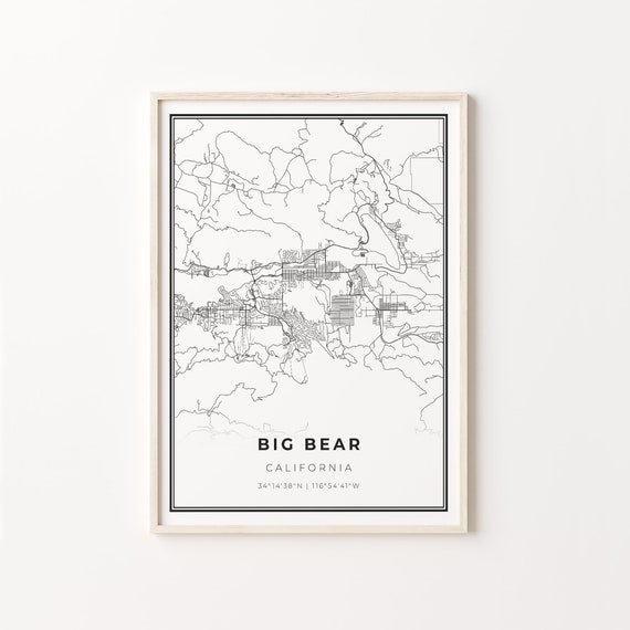 Big Bear Print City Map Art Poster Ca Usa Wall Decor Modern Black And White Style Gift For Kitchen C13233