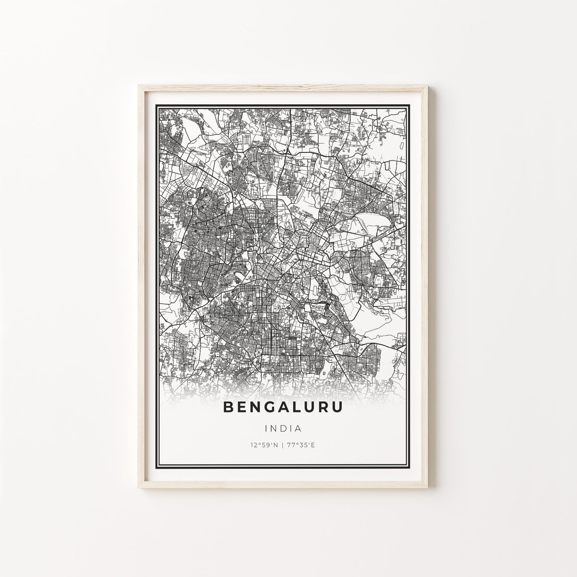 Bengaluru India Minimalist Black And White City Map Art Poster