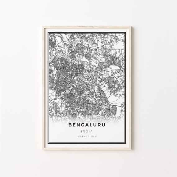 Bengaluru India Minimalist Black And White City Map Art Poster