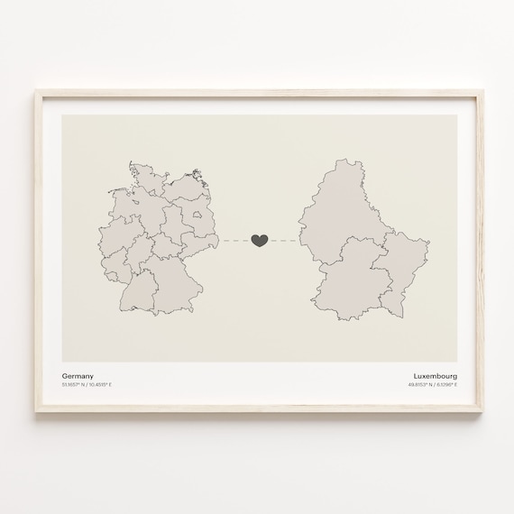 Germany To Luxembourg Minimalist Love Connection Map Travel Poster