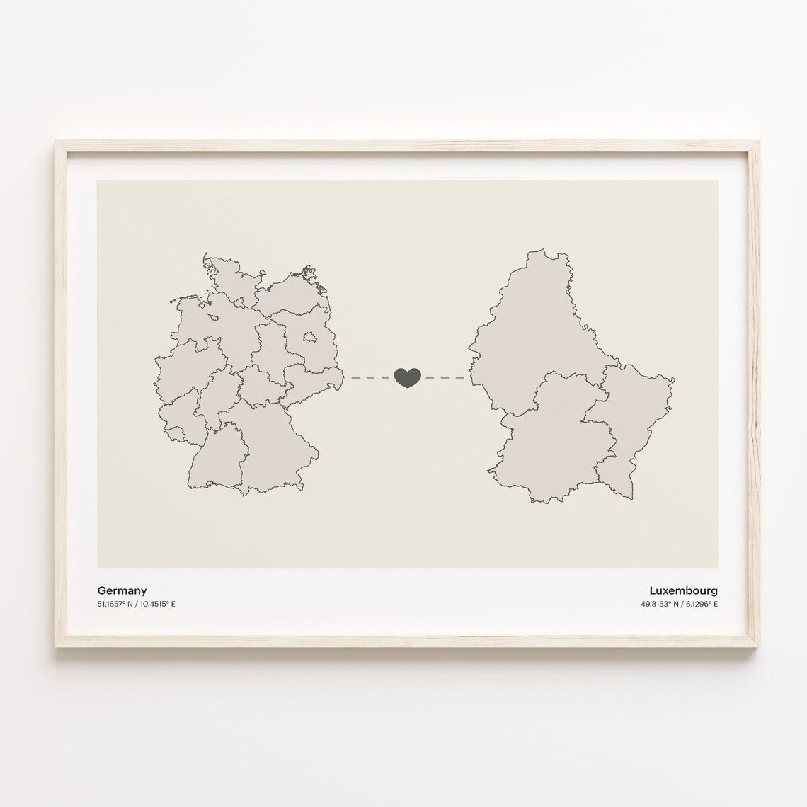 Germany To Luxembourg Minimalist Love Connection Map Travel Poster