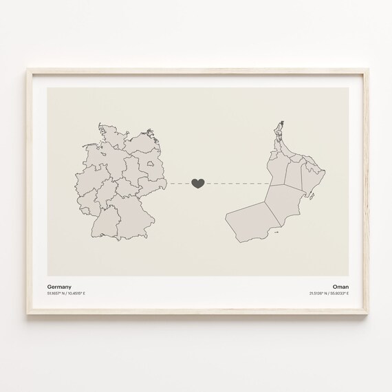Germany To Oman Minimalist Love Connection Map Travel Poster