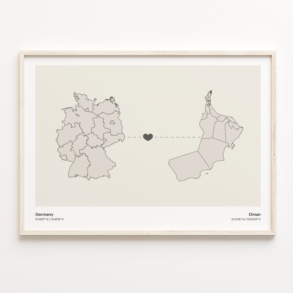 Germany To Oman Minimalist Love Connection Map Travel Poster