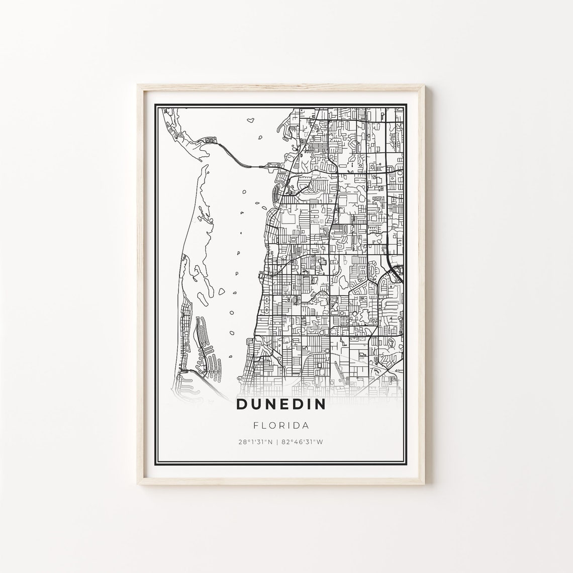 Dunedin Florida Coastal Black and White Modern City Map Art Poster