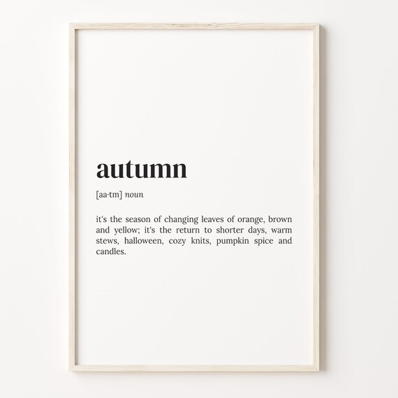 Autumn Dictionary Definition Cozy Fall Season Quote Wall Art
