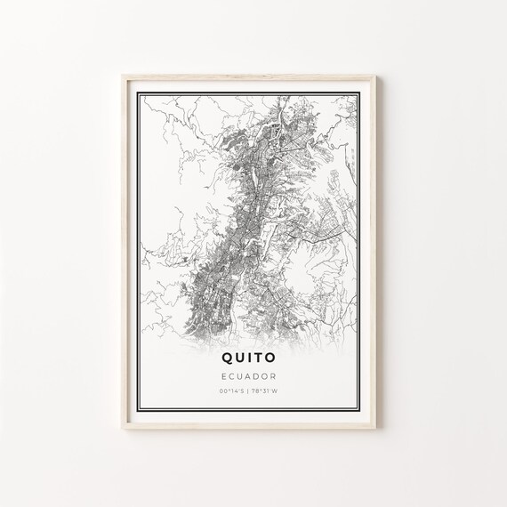Quito Ecuador Black and White Street Map Minimalist Decor Poster
