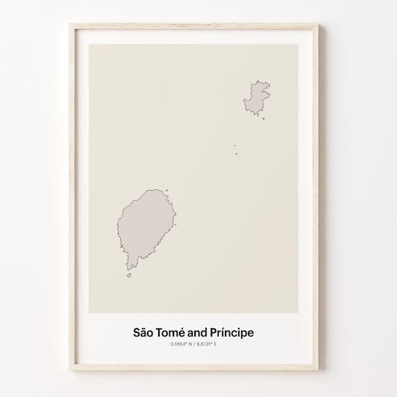 Sao Tome and Principe Minimalist Map Poster With Printed Coordinates Neutral Home Decor