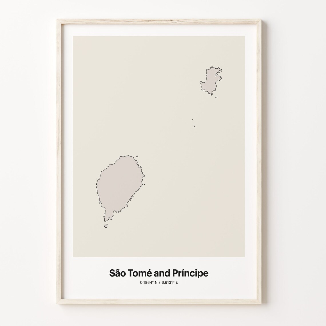 Sao Tome and Principe Minimalist Map Poster With Printed Coordinates Neutral Home Decor