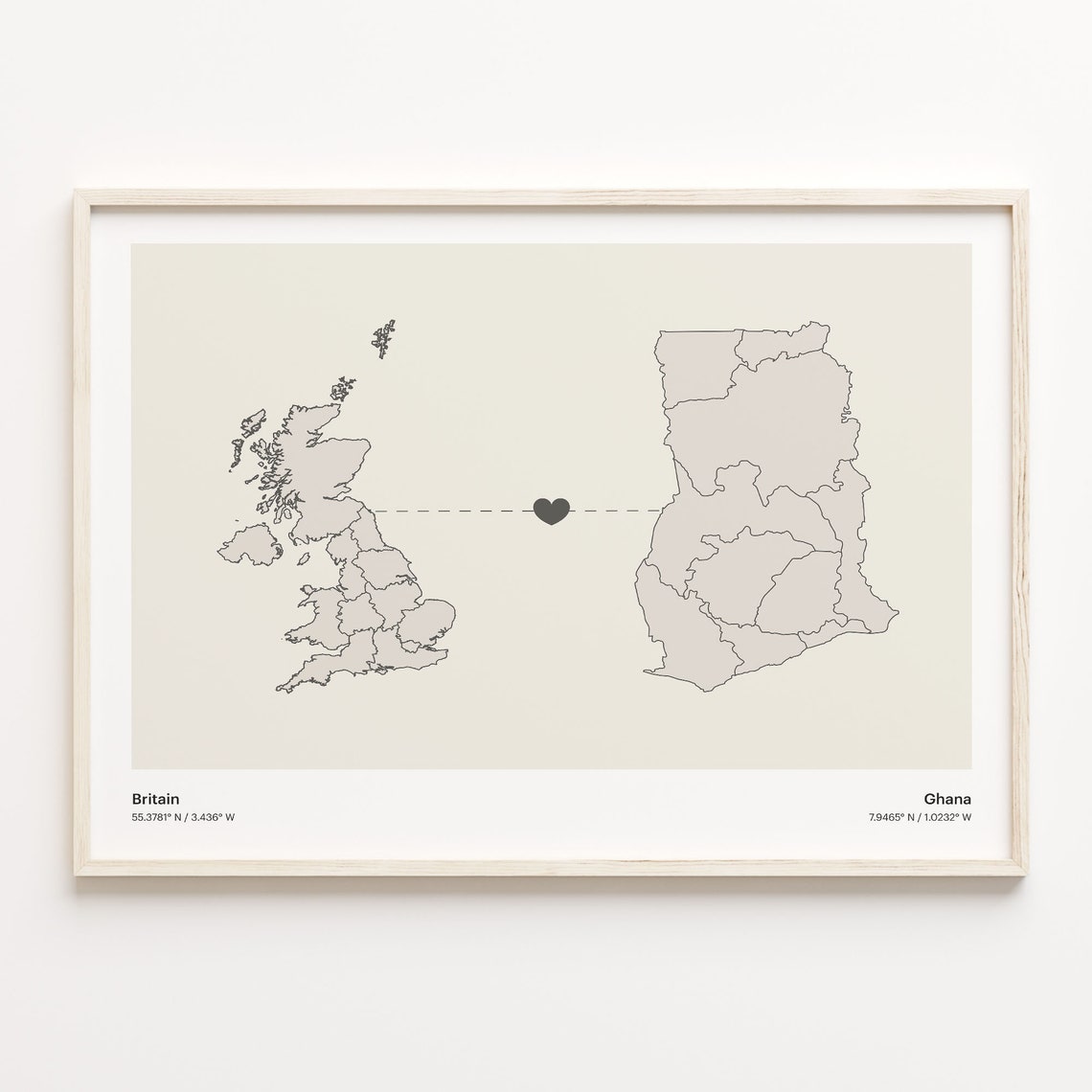 Britain To Ghana Minimal Heart Country Connection Map Poster