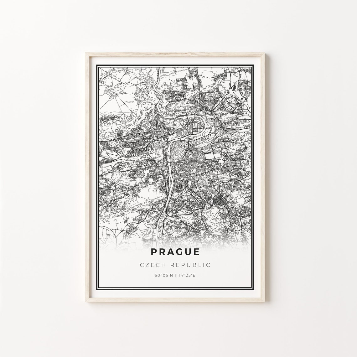 Prague Czech Republic Minimalist Black Line City Map Wall Art