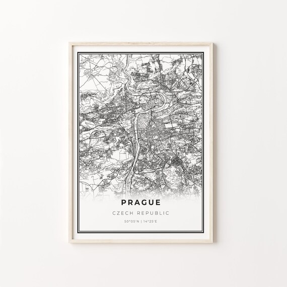 Prague Czech Republic Minimalist Black Line City Map Wall Art