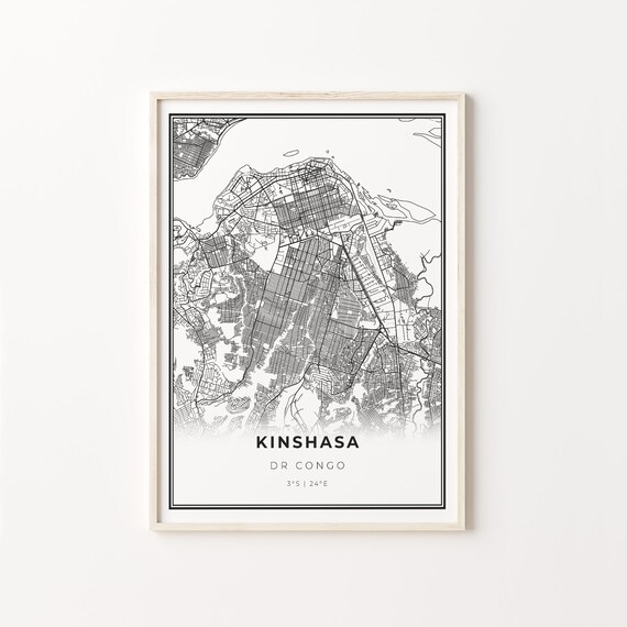 Kinshasa DR Congo Minimalist Black and White City Map Art Poster