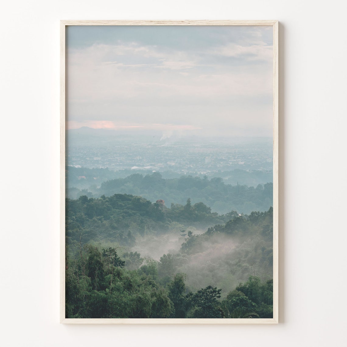 Misty Green Forest Hills Under Soft Cloudy Sky Photography Poster