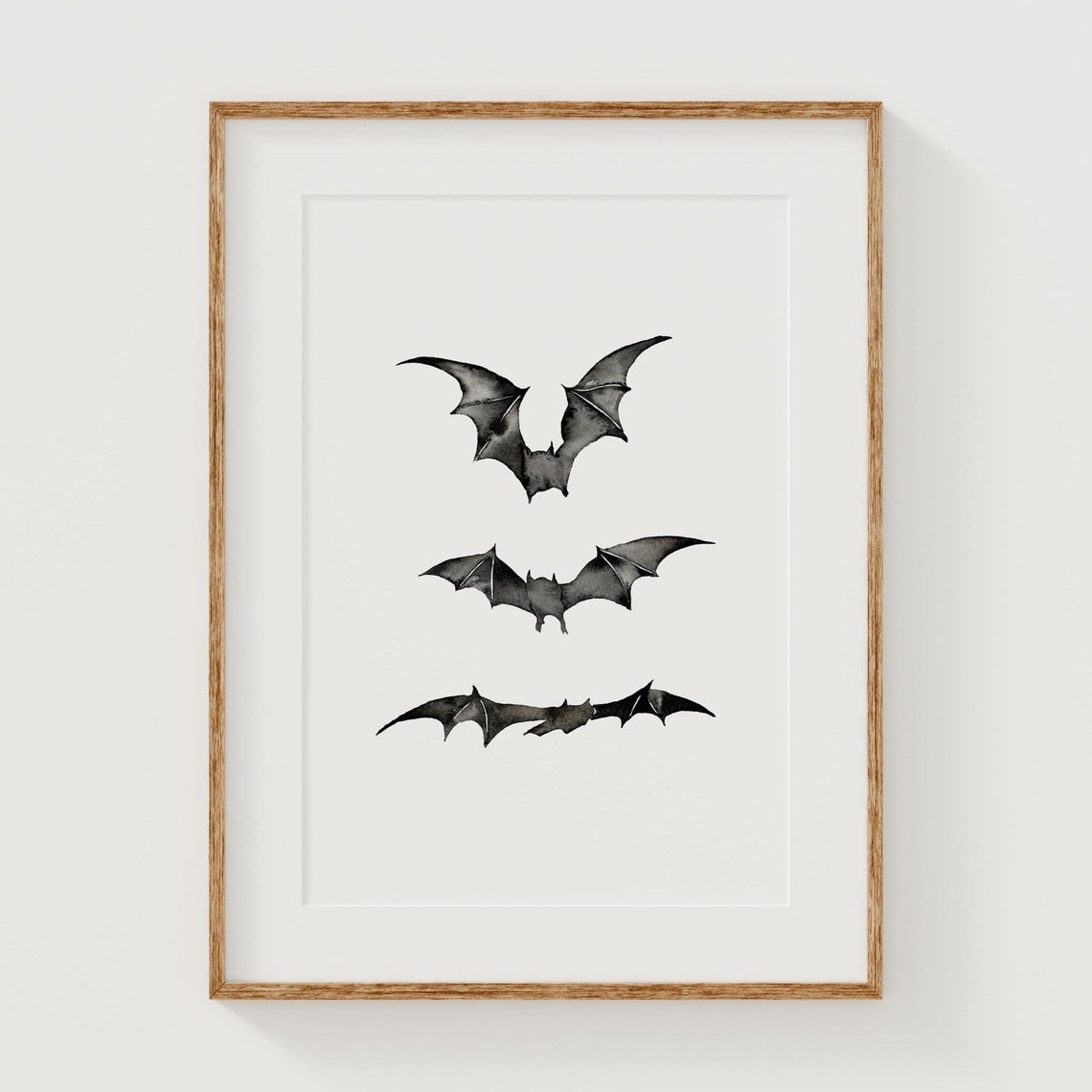 Three Watercolor Bats Flying Trio Halloween Gothic Spooky Decor Poster