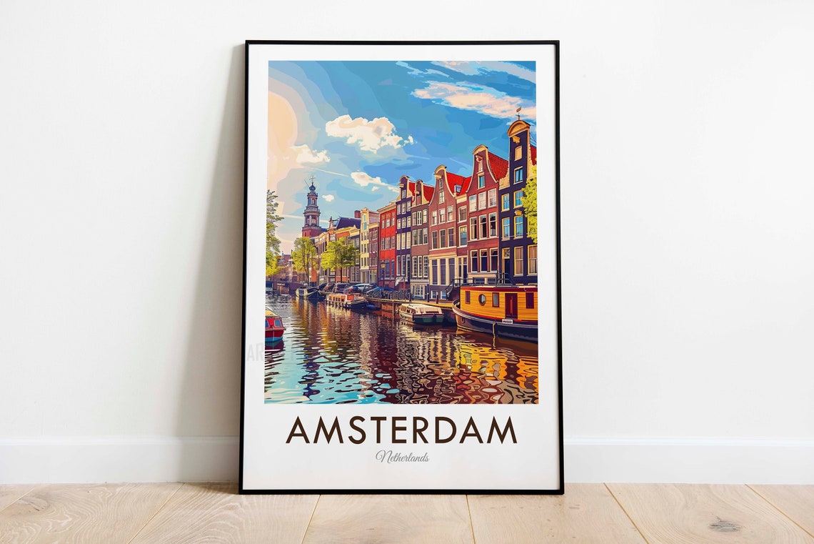 Amsterdam Netherlands Colorful Canal Houses Waterfront Poster - Image 3