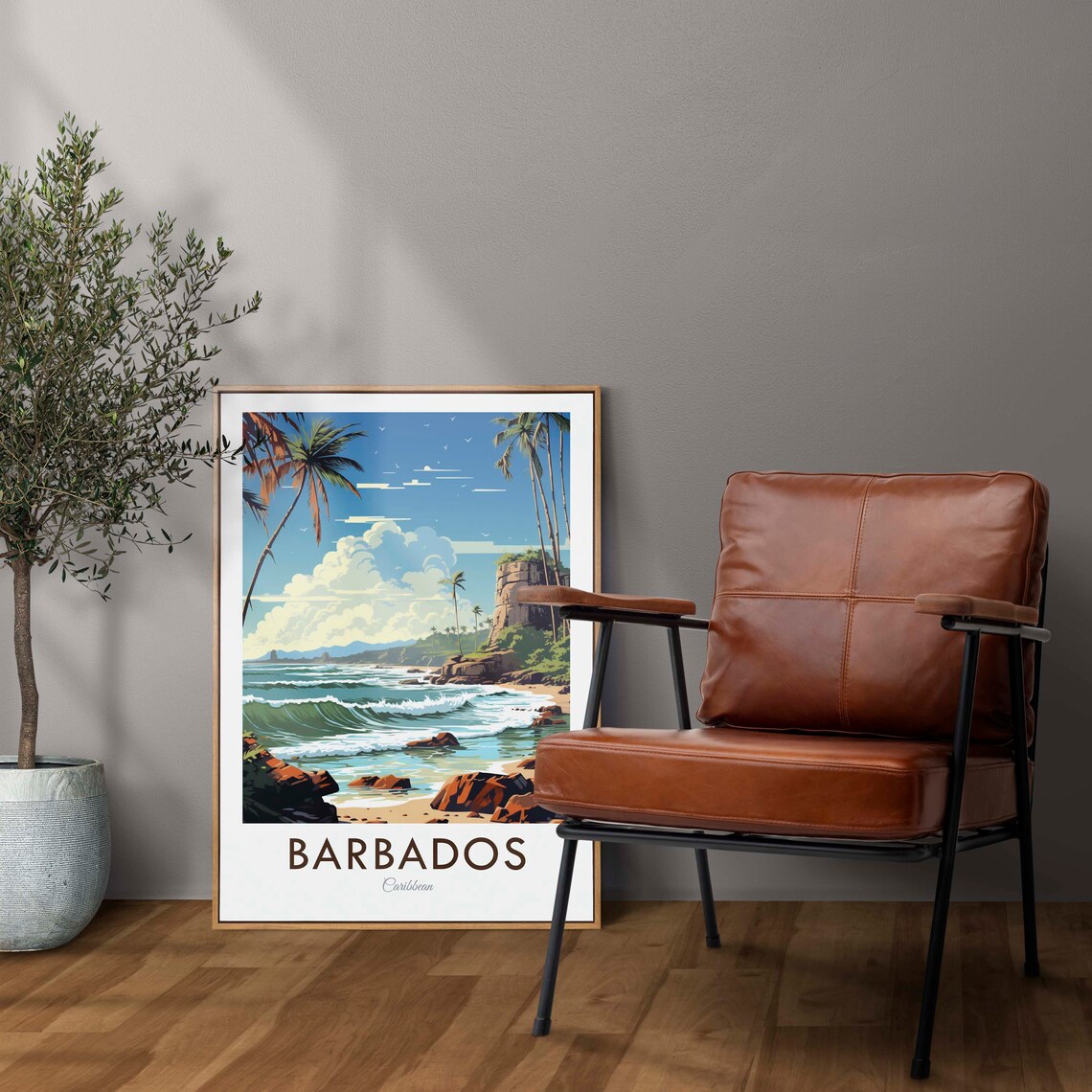 Barbados Caribbean Island Palm Beach Cliffs Vintage Travel Poster - Image 2
