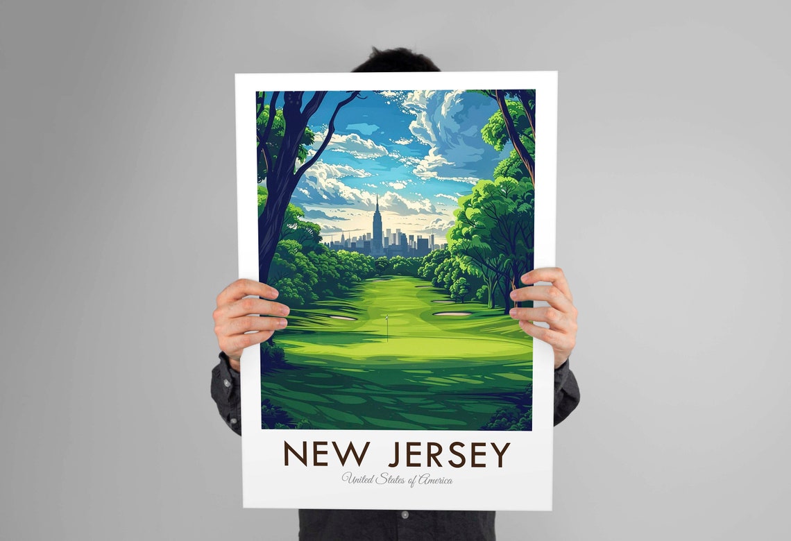 New Jersey New York City Skyline Fairway Green Golf Course Poster - Image 3