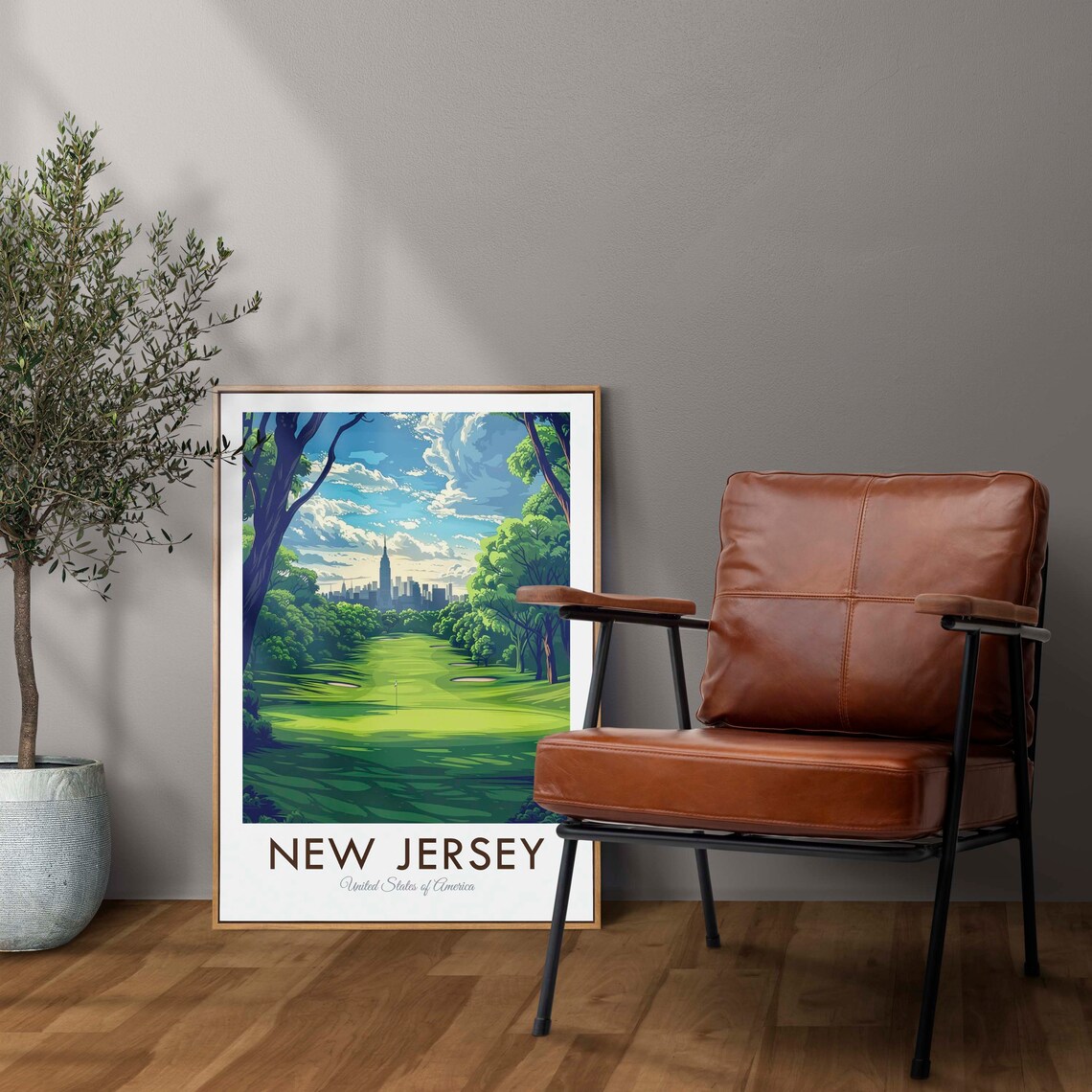 New Jersey New York City Skyline Fairway Green Golf Course Poster - Image 2