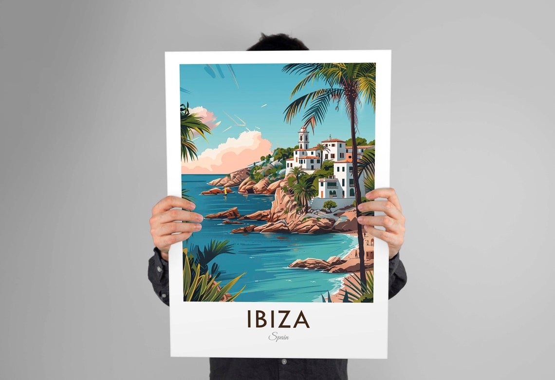 Ibiza Spain Turquoise Cove Whitewashed Village Vintage Travel Poster - Image 2