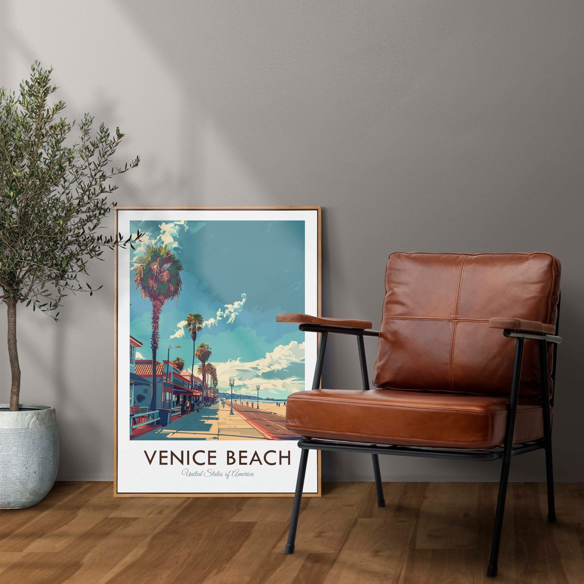 Venice Beach USA Palm Boardwalk Ocean Promenade Retro Art Poster - Image 2