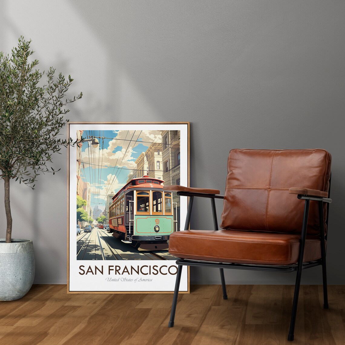 San Francisco Cable Car Vintage Style Travel Poster