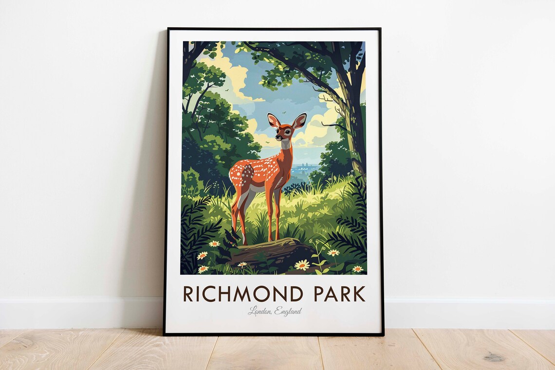 Richmond Park London England Fawn Baby Deer Woodland View Poster - Image 3