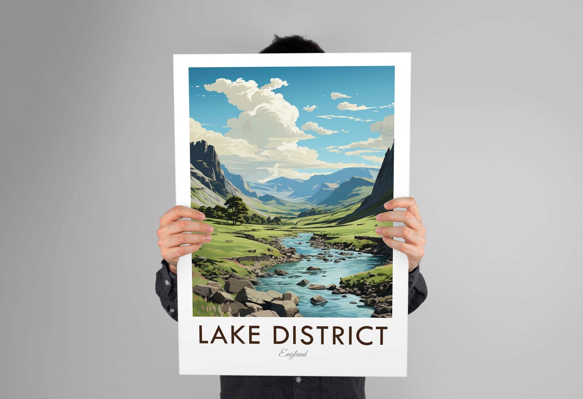Lake District England River Valley Fells Vintage Travel Poster - Image 3