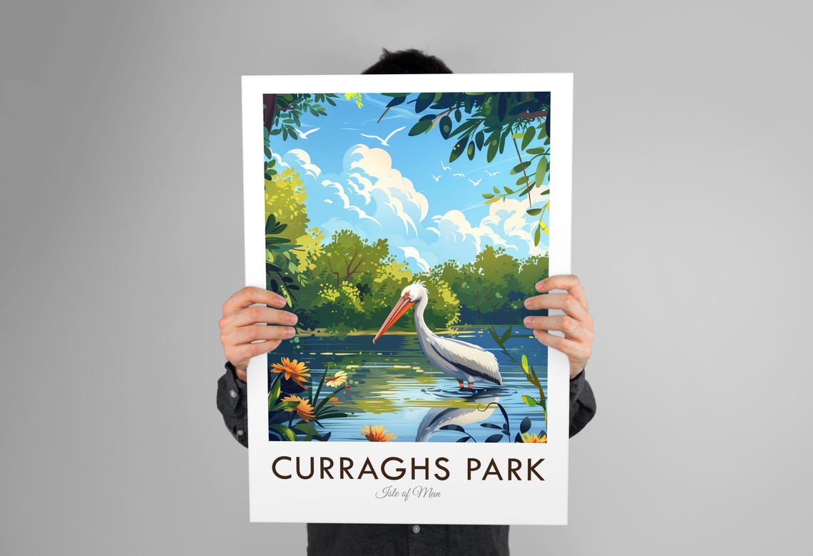 Curraghs Park Isle Of Man Pelican Lake Vintage Travel Poster - Image 3