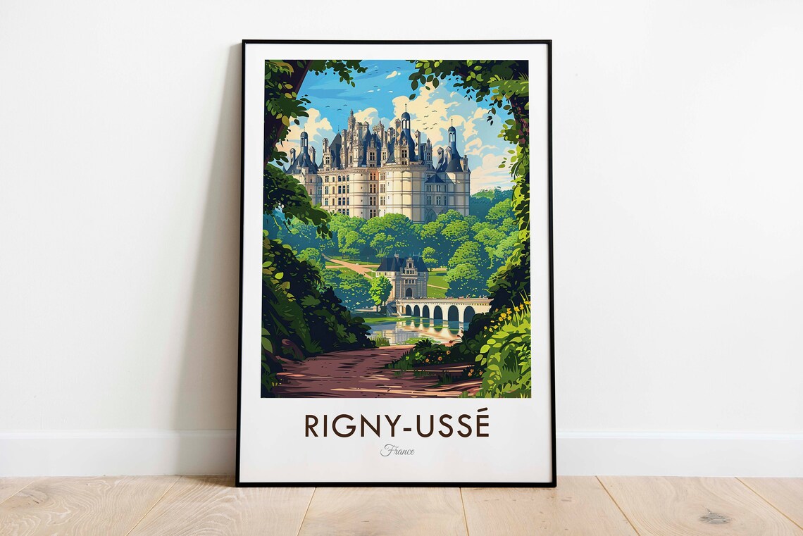 Rigny-Ussé France Fairytale Castle Forest Vintage Travel Poster
