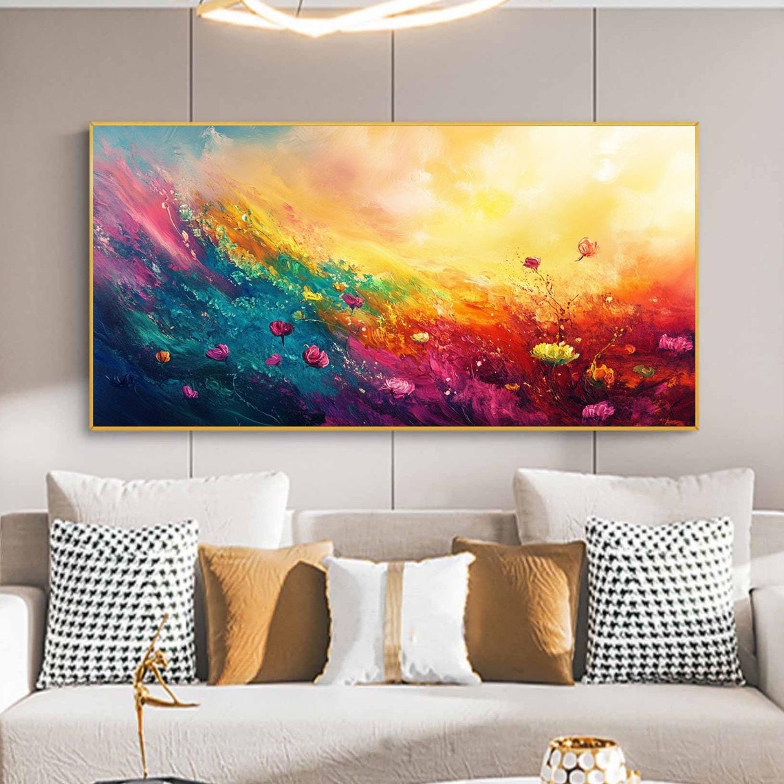 Rainbow Abstract Flower Meadow In Pink Teal And Gold Tones Poster