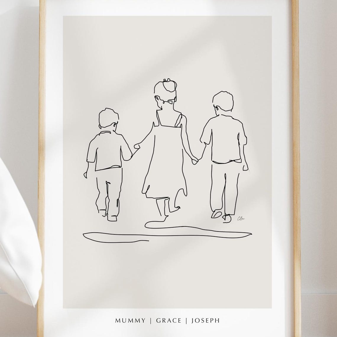 Three Sibling Children Holding Hands Personalized Line Art Poster