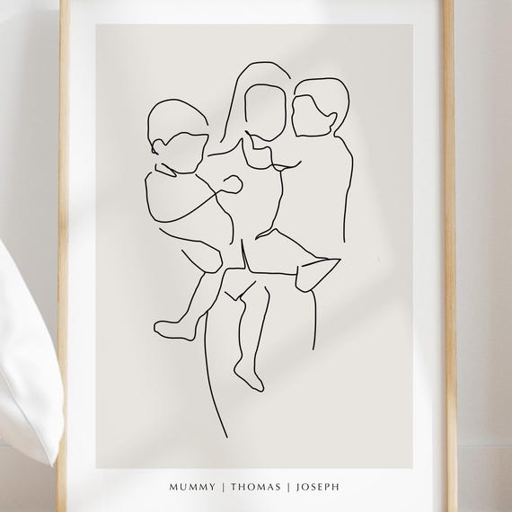 Mother And Sons Print Mothers Day Personalised Print Mothers Day Portrait Print Gift For Mum Personalised Mother Drawing Sketch Art