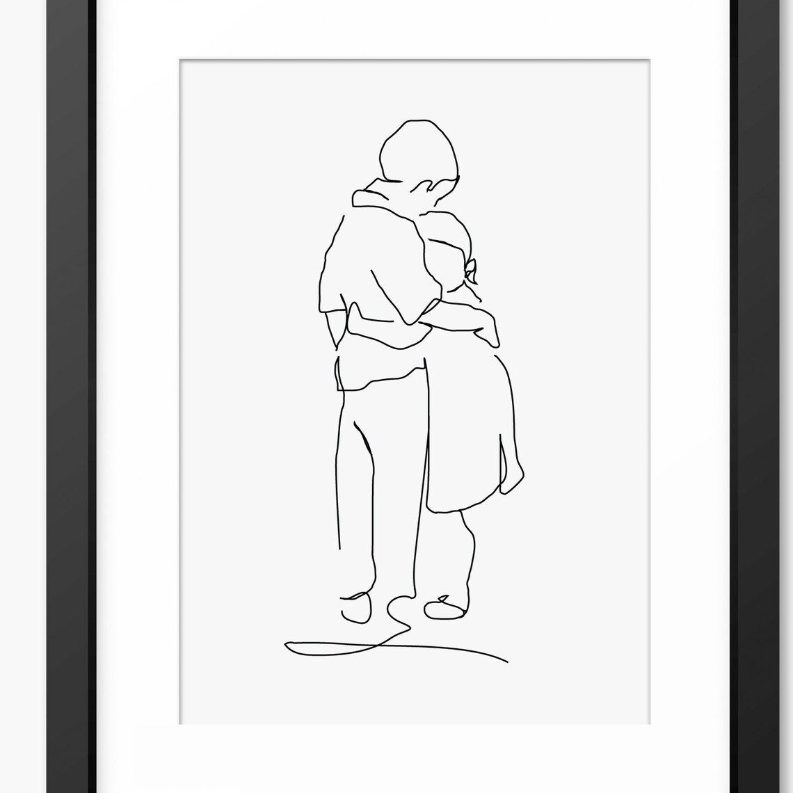 Father Embracing His Little Daughter Cheek to Cheek Line Art Poster