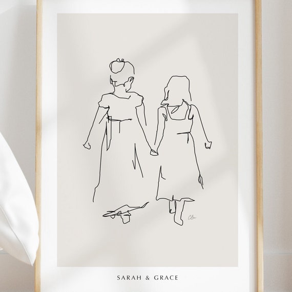 Sisters Print Daughters Print Personalised Print For Sister Personalised Gift For Sister Sisters Illustration Daughters Art Drawing