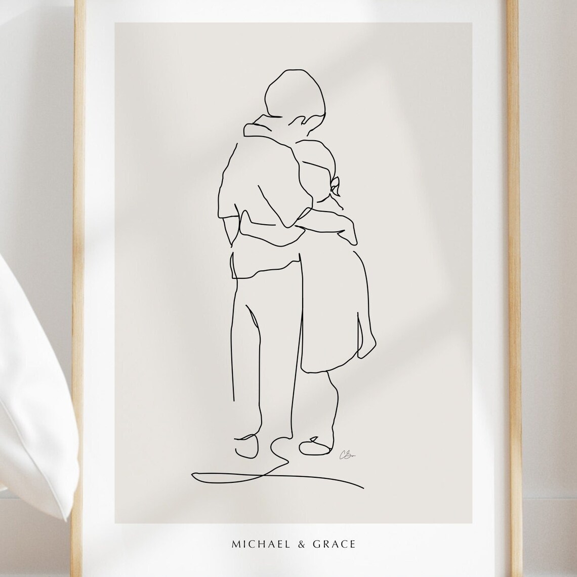 Brother and Sister Embrace Personalized Line Drawing Art Poster