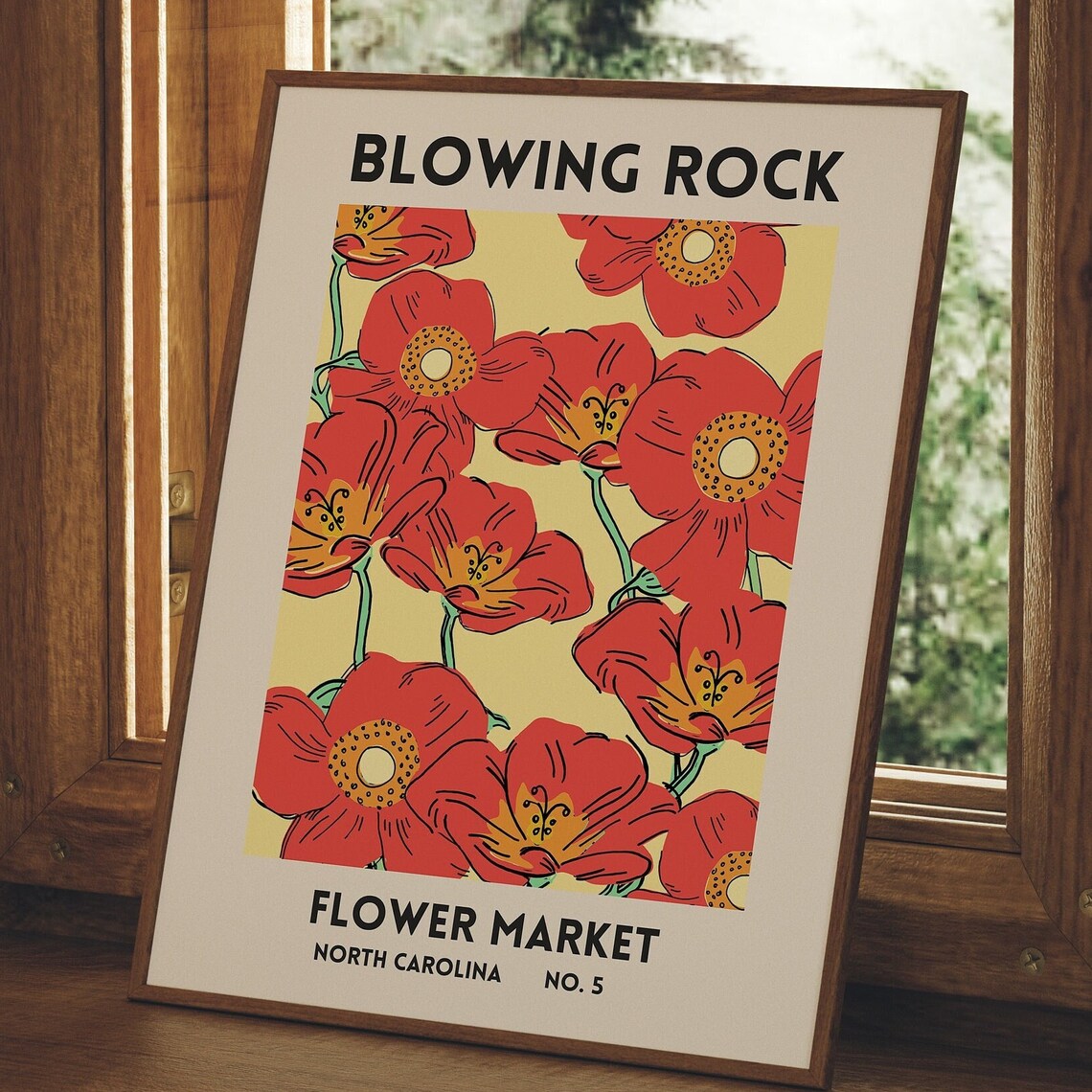 Blowing Rock North Carolina Flower Market Red Poppy Art Poster
