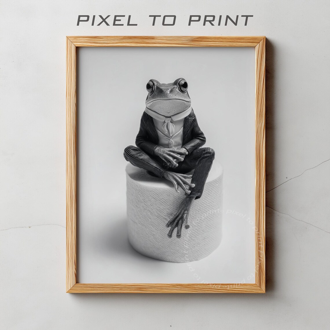 Funny Quirky Frog Bathroom Art Suited Frog On Toilet Paper Roll Poster