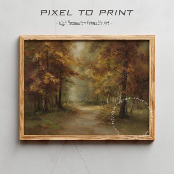 Vintage Fall Landscape Painting Autumn Forest Print