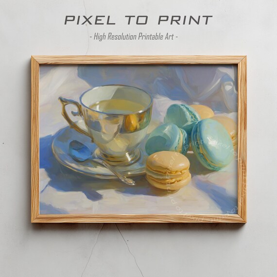 Delicate Sweet Macaron Tea Cup Pastel Still Life Kitchen Art Poster