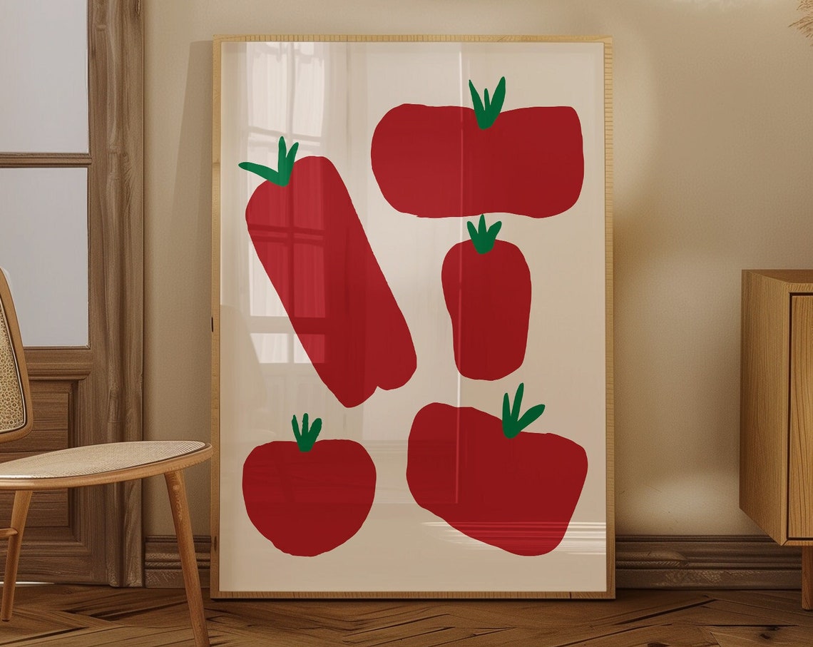 Red Tomatoes Retro Kitchen Hand Drawn Sketch Minimal Art Poster - Image 2
