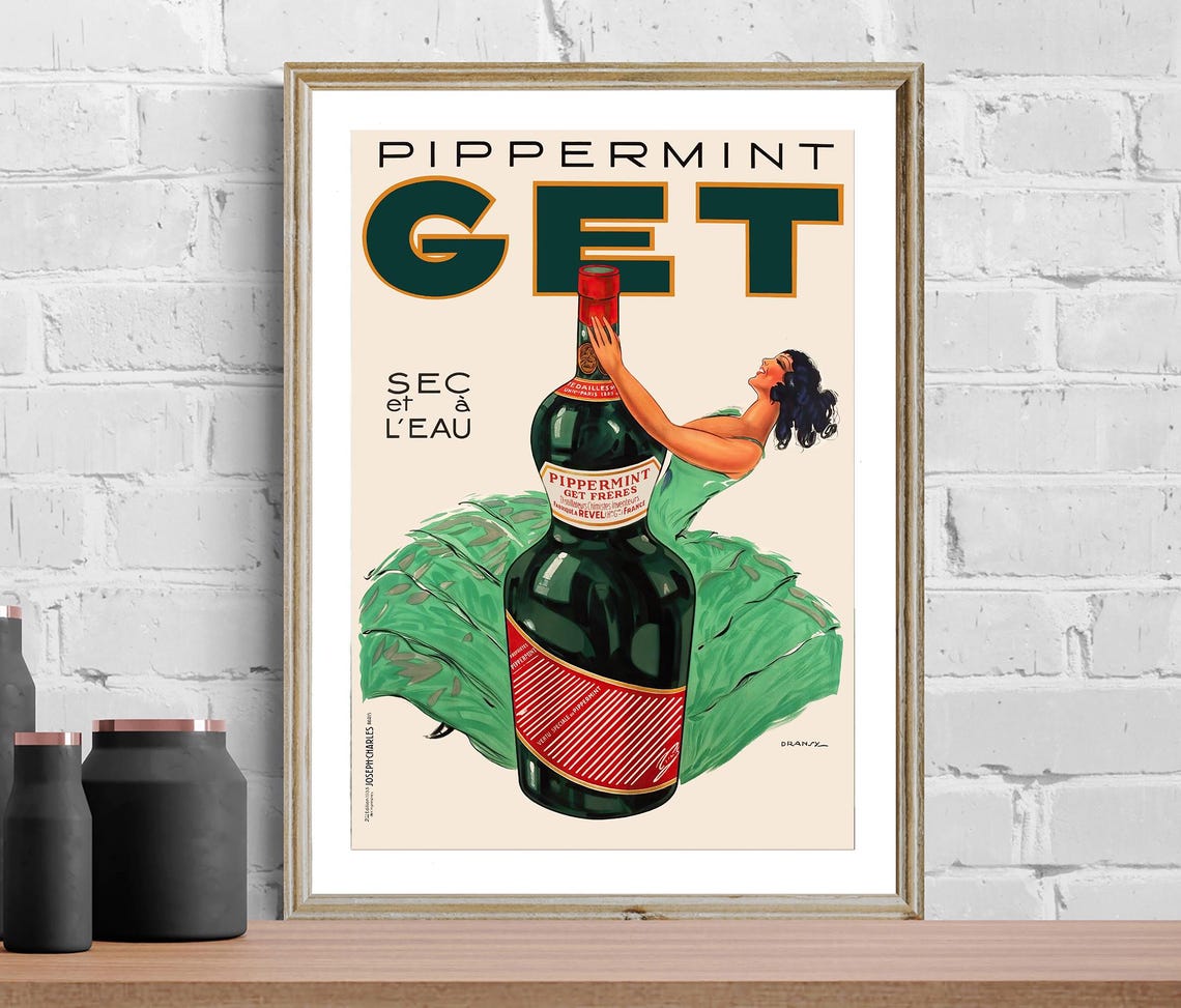 Pippermint Get Sec et a LEau French Liqueur Bottle Ad Poster - Image 2