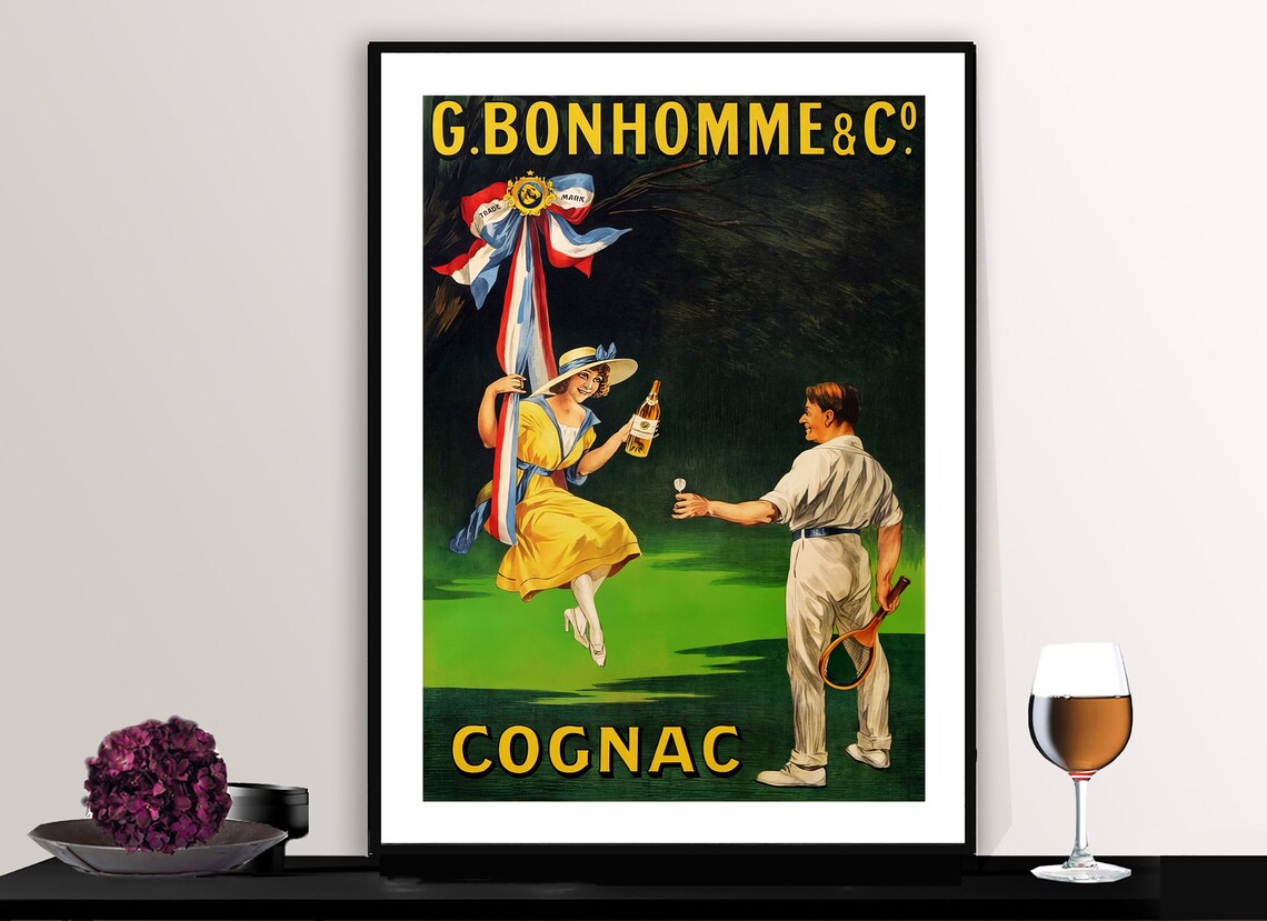 G Bonhomme Cognac Tennis Swing Vintage French Advertising Poster