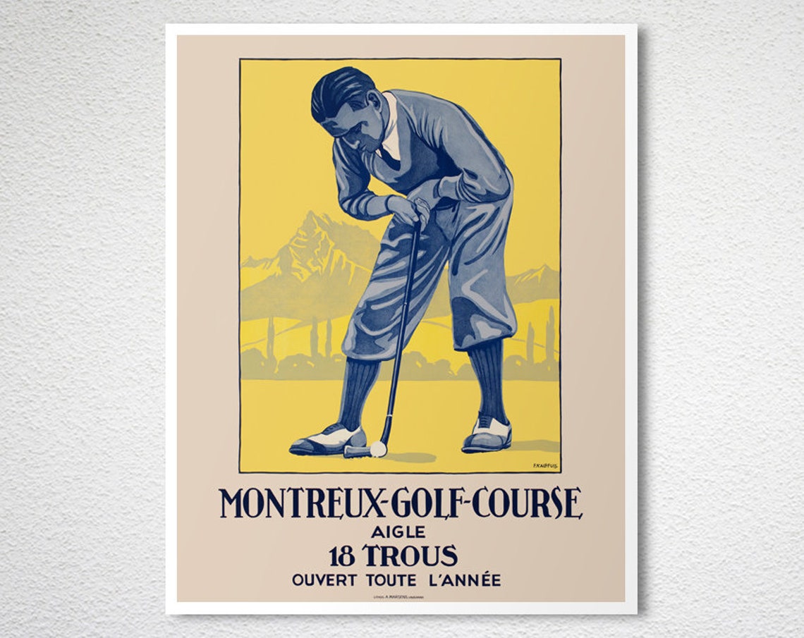 Montreux Golf Course Aigle Switzerland Vintage Golf Travel Poster - Image 2