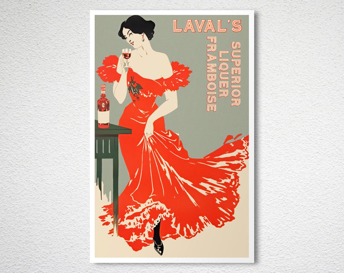 Lavals Superior Liqueur Framboise Red Gown Tasting Vintage Poster - Image 2