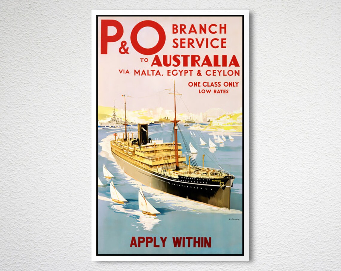 Pq Branch Service To Australia Vintage Travel Poster - Image 2