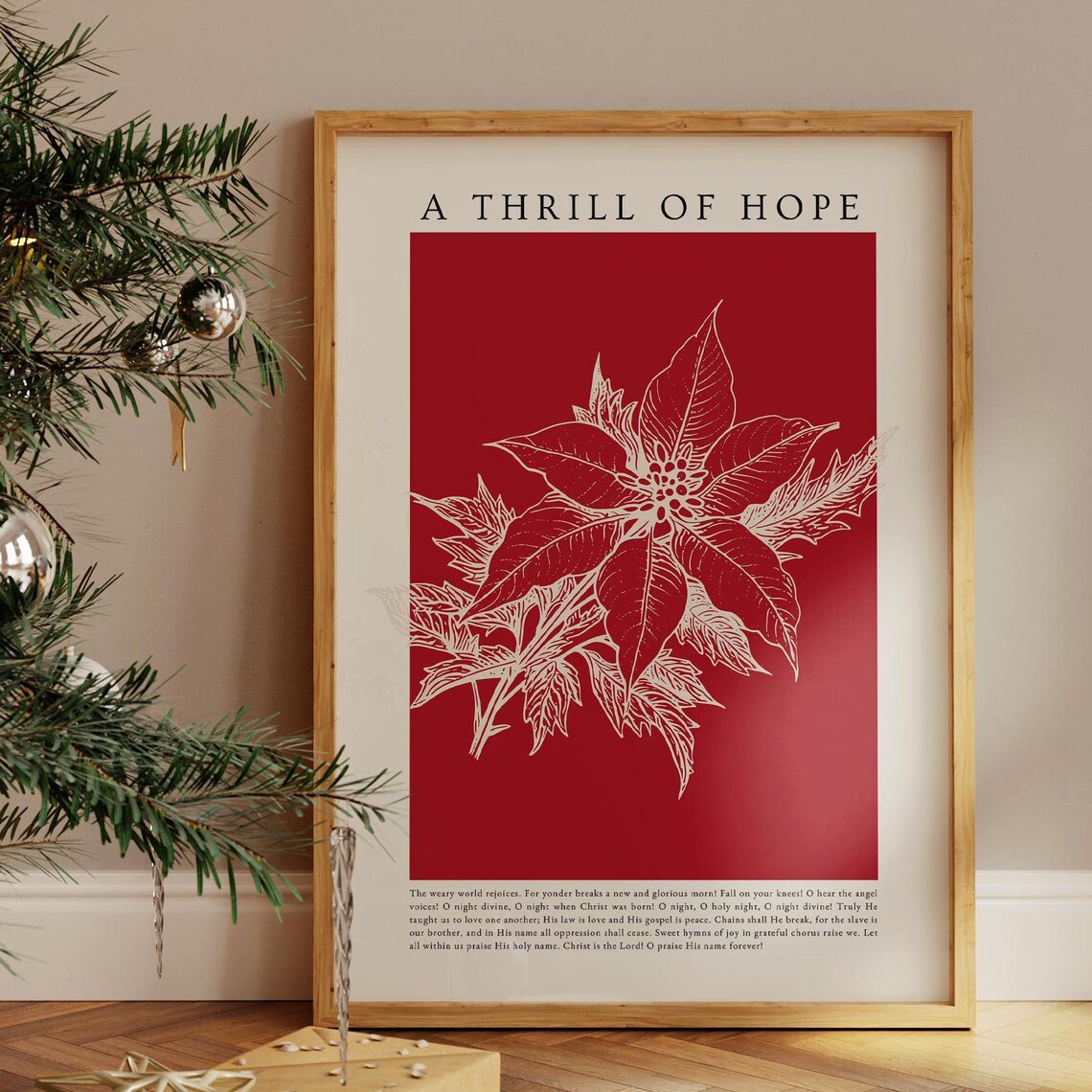 Red Poinsettia Modern Christmas Art Print