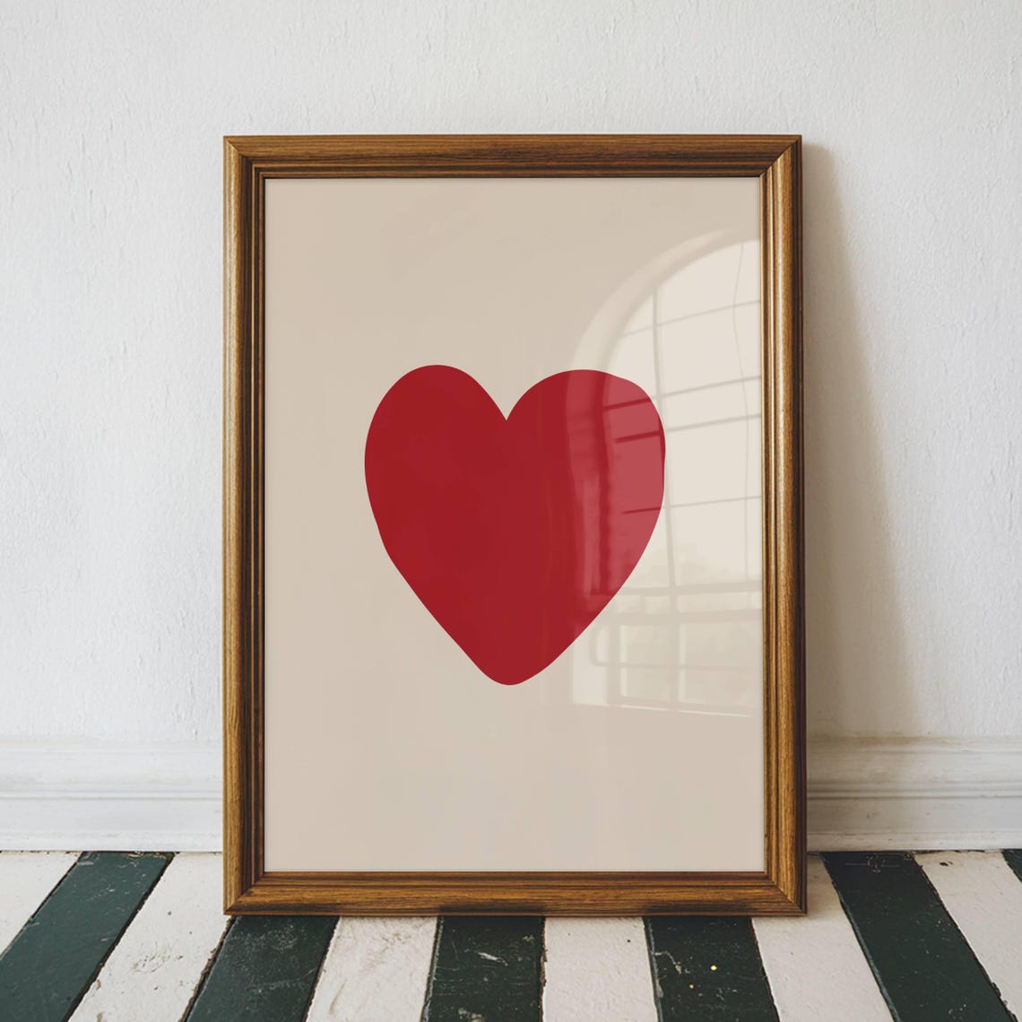 Bold Red Heart Minimalist Beige Valentines Love Classic Art Poster