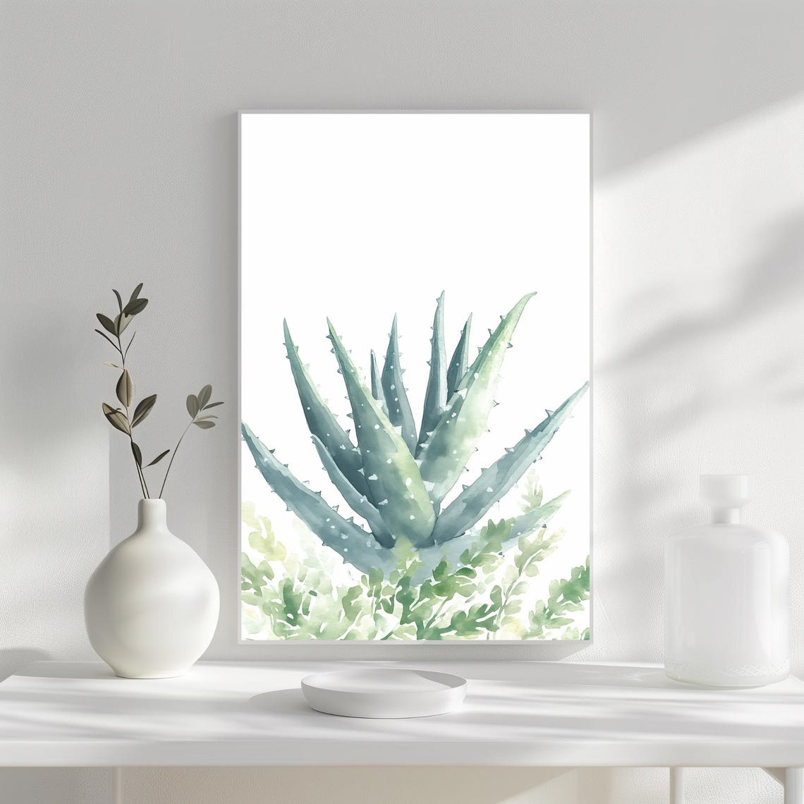 Aloe Vera Watercolor Green Succulent Plant Botanical Wall Art