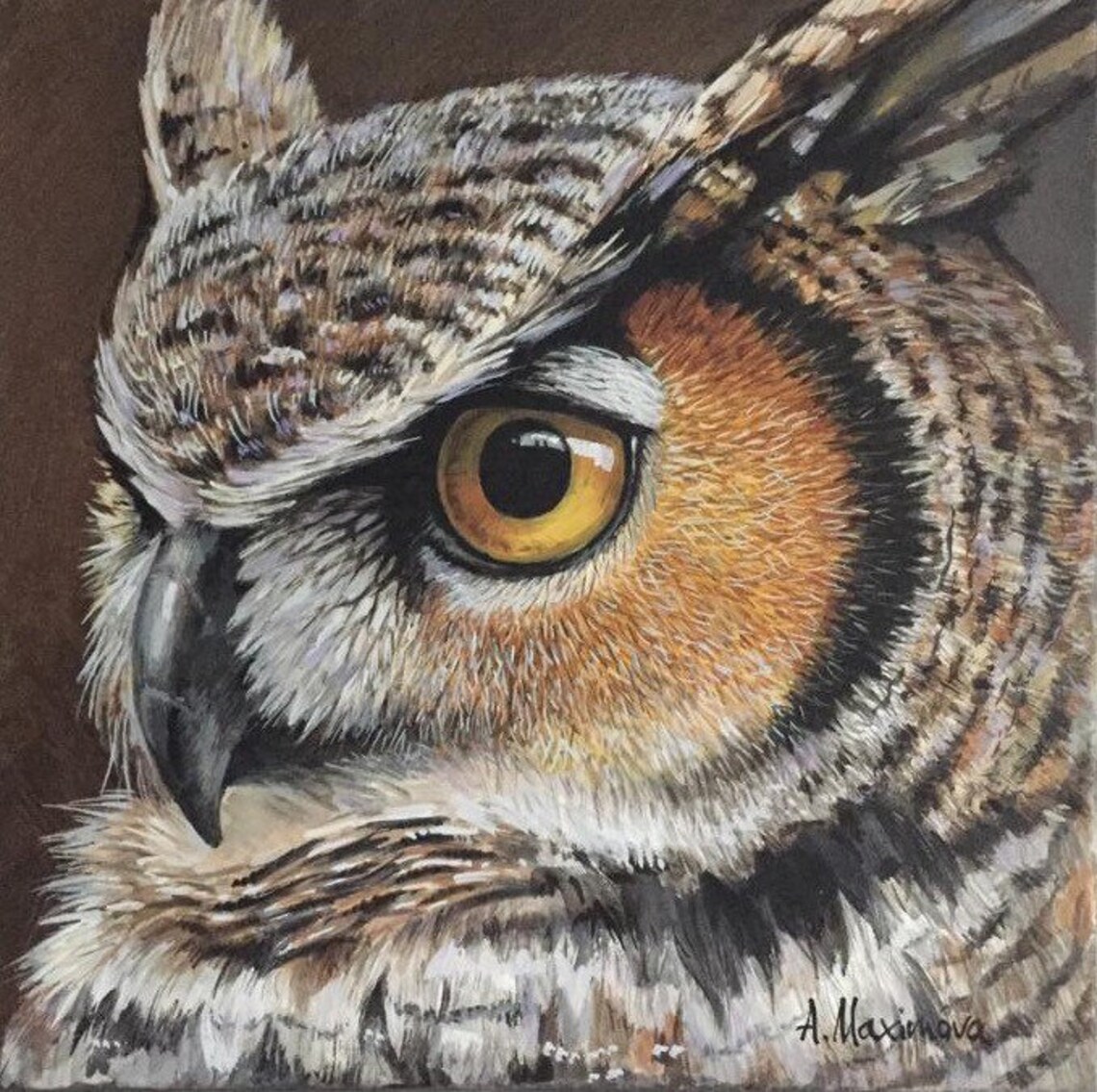 Great Horned Owl Acrylic Portrait Wildlife Art Print - Image 3