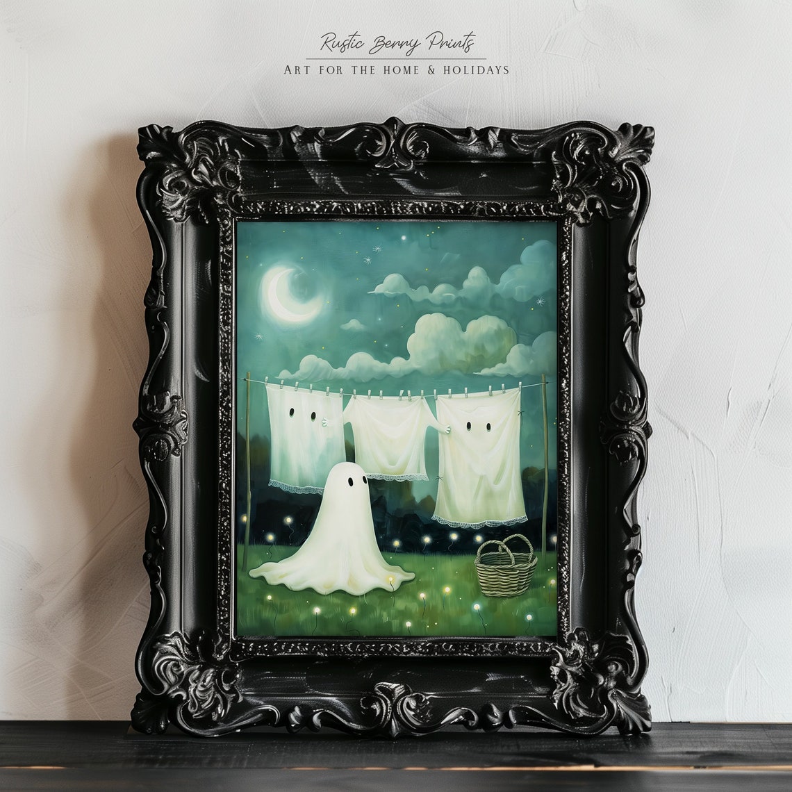 Cute Ghost Laundry Art Print Wall Art Halloween Decor Vintage Print Spooky Ghost Painting Instant